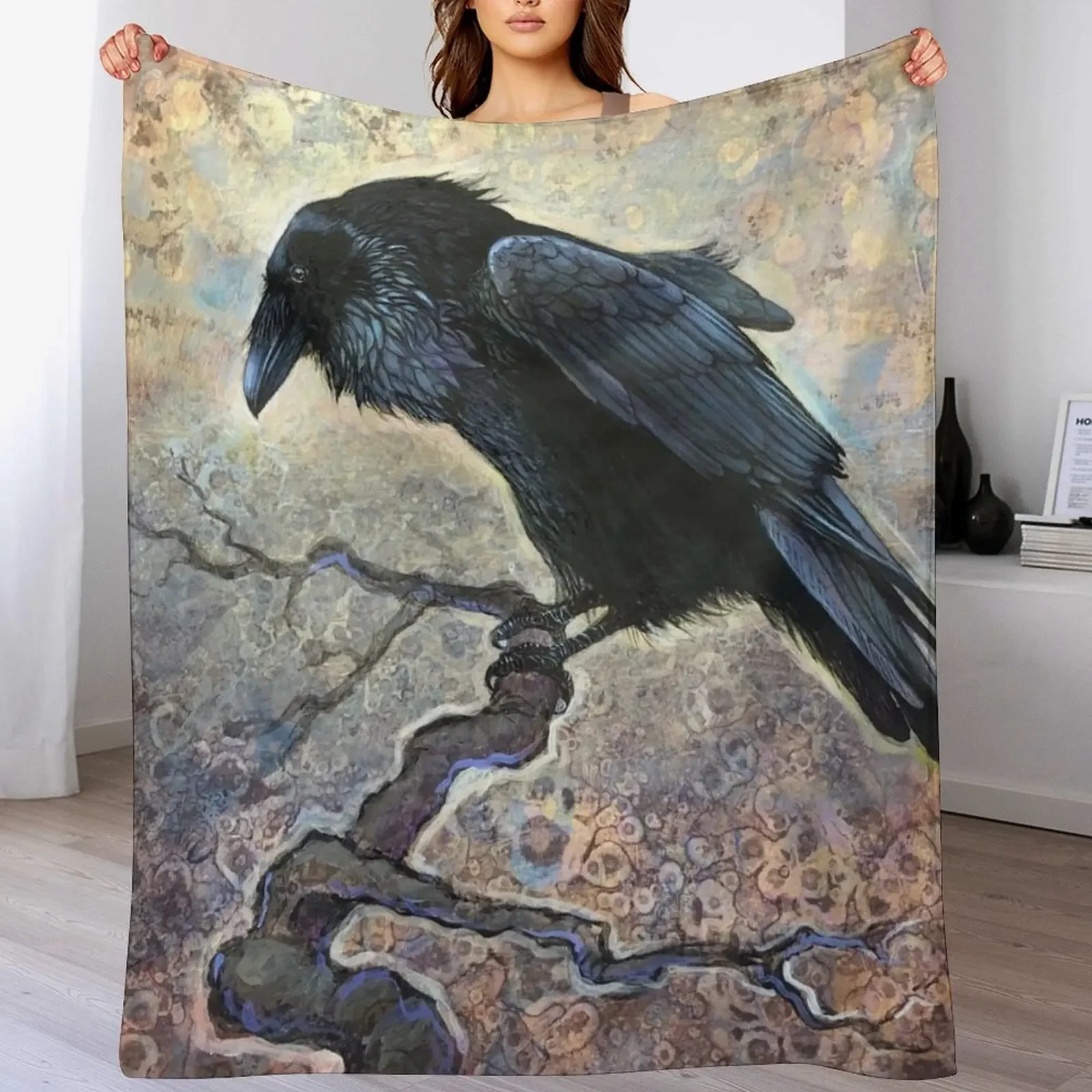 

Keeper of Dreams - a Raven Painting Throw Blanket Soft Plush Plaid Summer Furry Quilt Blankets