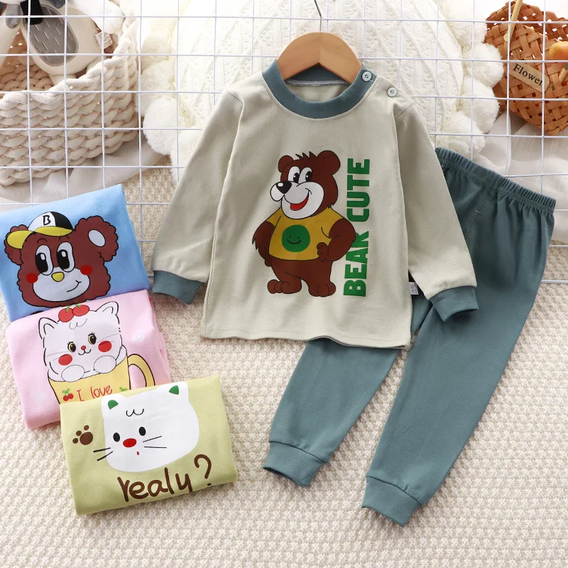 Frühling und Herbst Kinder 100 Baumwolle Unterwäsche Set Lounge wear Jungen Mädchen Kleidung Hosen Pyjama zweiteiliges Set Outfit