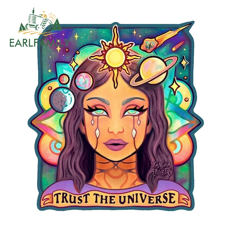 EARLFAMILY 13cm X 12cm for Trust The Universe Car Stickers Sunscreen Car Styling Decals Scratch-Proof Graffiti Decor Bumper