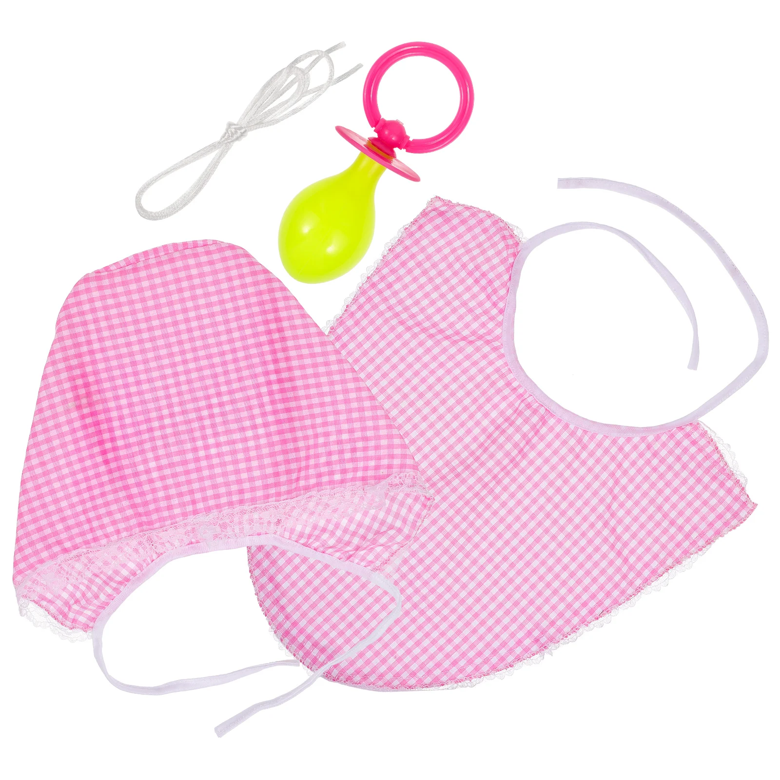 3 Pcs Funny Adults Cosplay Baby Pacifier Bib Hat Set Party Funny Props Baby Kids Accessories Kit (Pink)