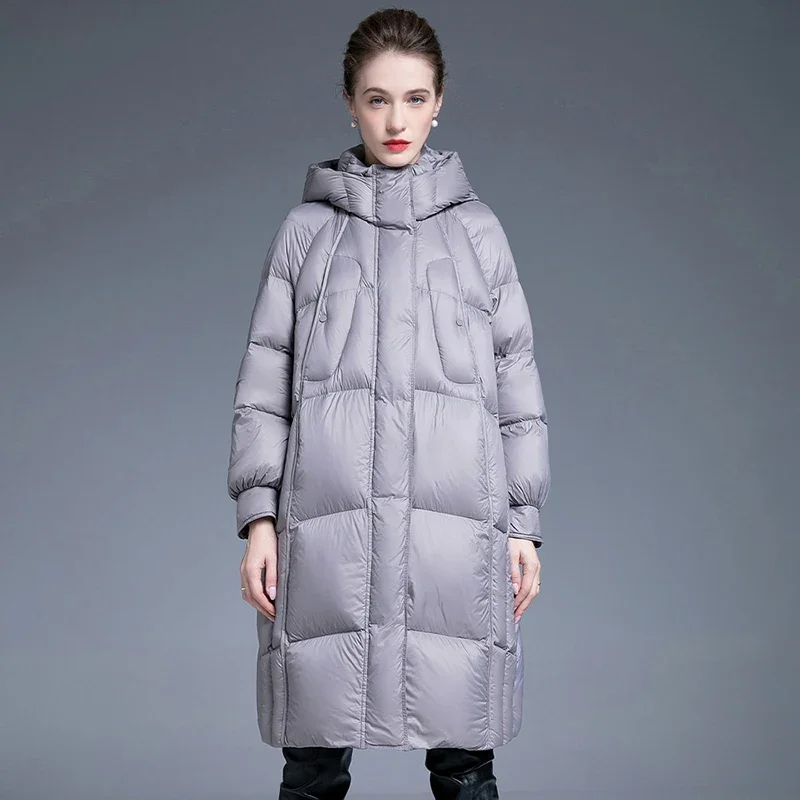 2024 Winter New Down Jacket Female 90 White Duck Down Thickened Hooded Puffer Jacket Fashionable Casual Loose Warm Lady Jackets