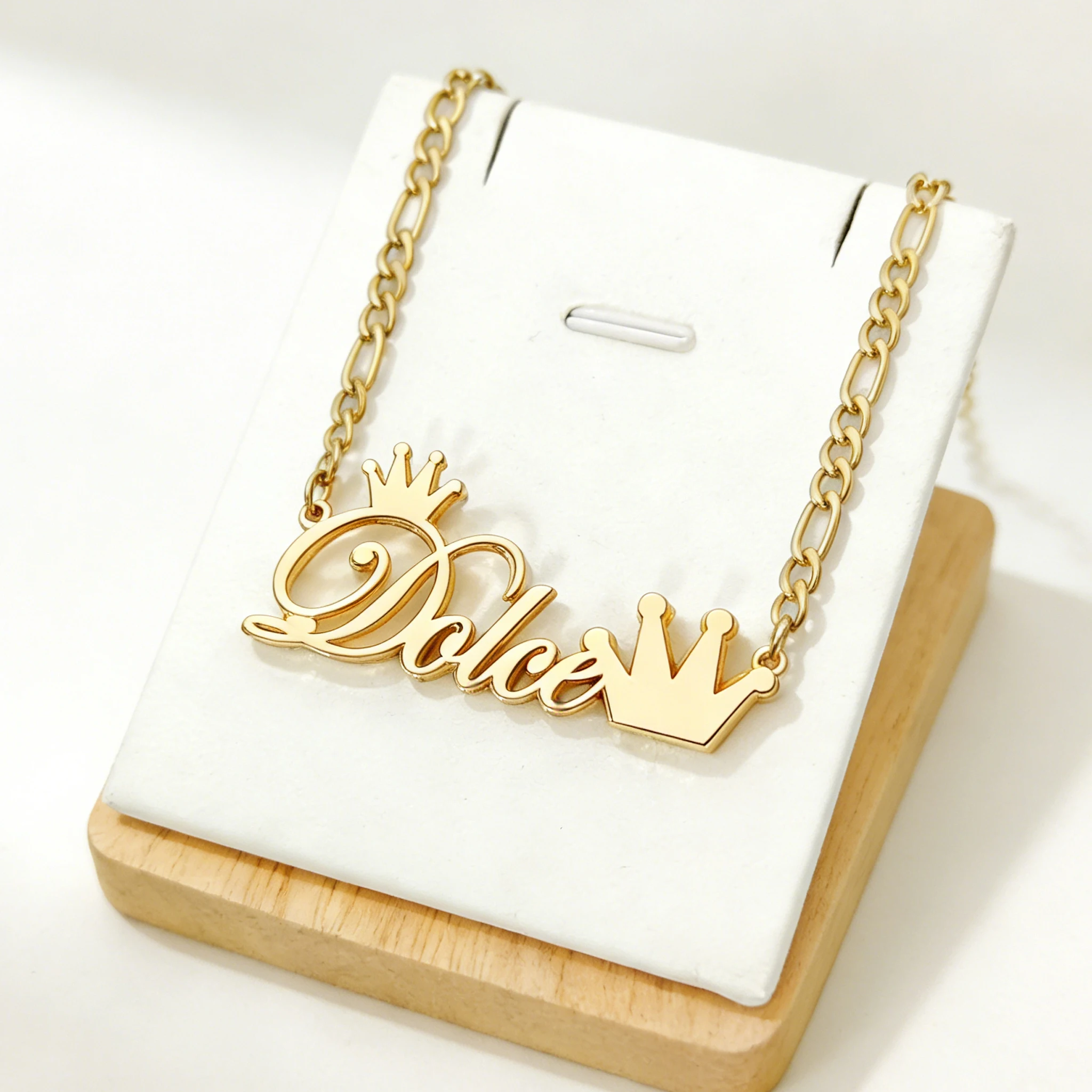DUOYING Custom Name Jewelry Set Cuba Chain Stainless Steel Necklace Crown Earrings 18K Personalization Plated Women Gift view 3