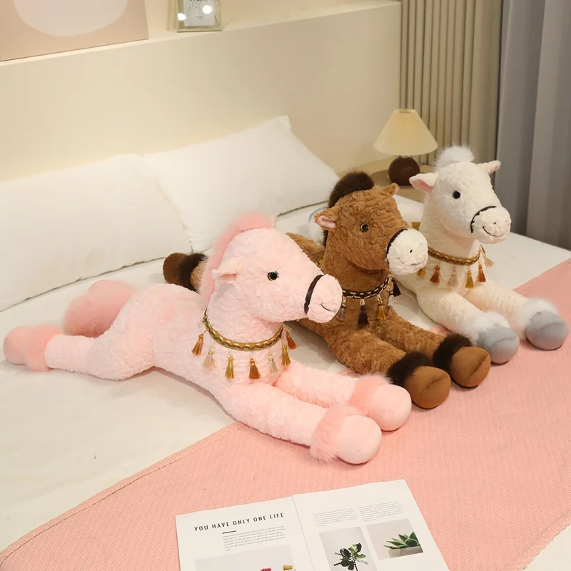 

90 см новая высококачественная реалистичная пушистая лошадь плюшевые игрушки мягкая удобная милая лежачая лошадь кукла успокаивающая кукла забавный подарок на день рождения