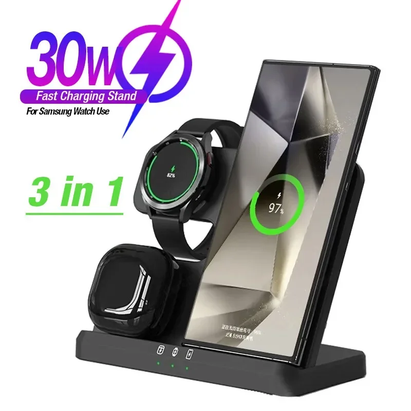 3 in 1 Wireless Charger Stand For Samsung S24 S23 S22 Ultra Note Galaxy Watch 7 6 Active Buds3/2 Pro Fast Charging Dock Station