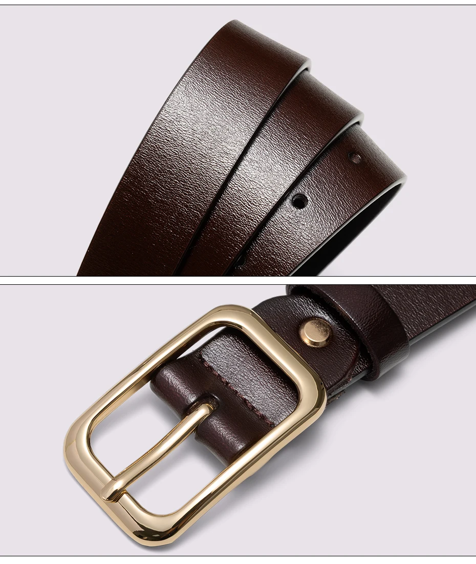 Maikun Echtes Leder Einfacher Gürtel Für Frauen Allgleiches Vintage Gold Dornschließe Gürtel Breiter Lässiger Bund – Detail 7