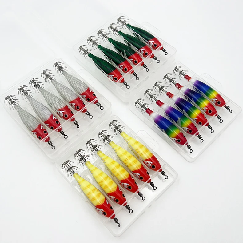 ShareShark 5 Stück/Box Leuchtendes Horizontales Garnelen-Lasermuster Hartköder-Set, geeignet für Meeresangeln auf Tintenfische und Oktopus. – Detail 3
