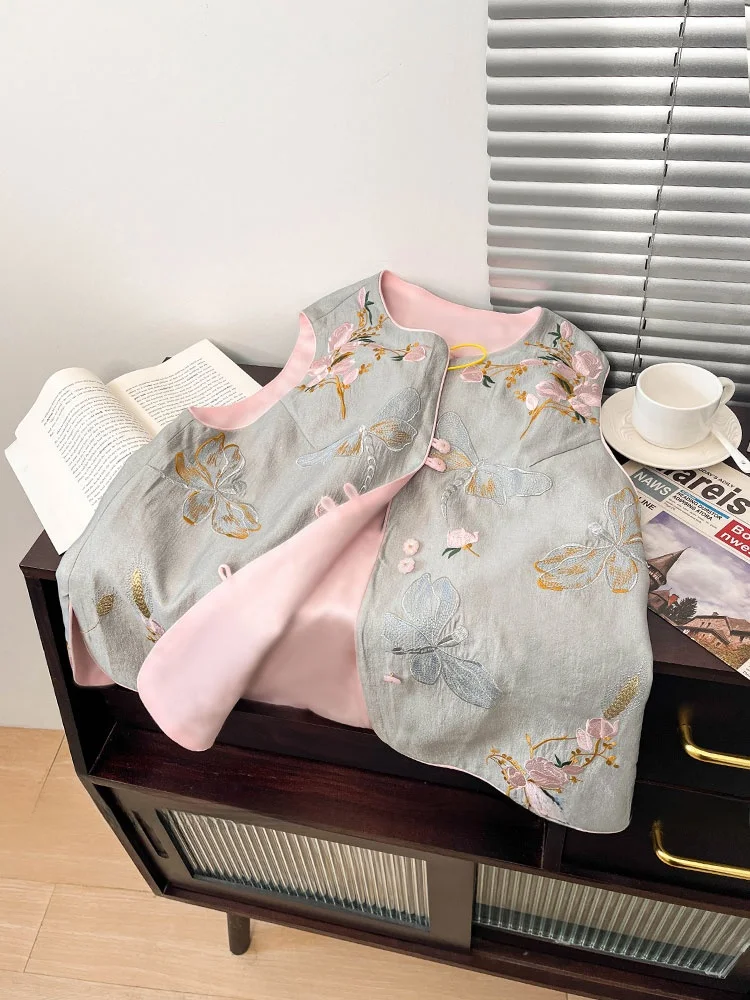 

Ele Embroidered Heavy Work Jaet Top for Women Spring Summer 2024 New Sle Chinese Trendy Flora Patterned Commute Ready