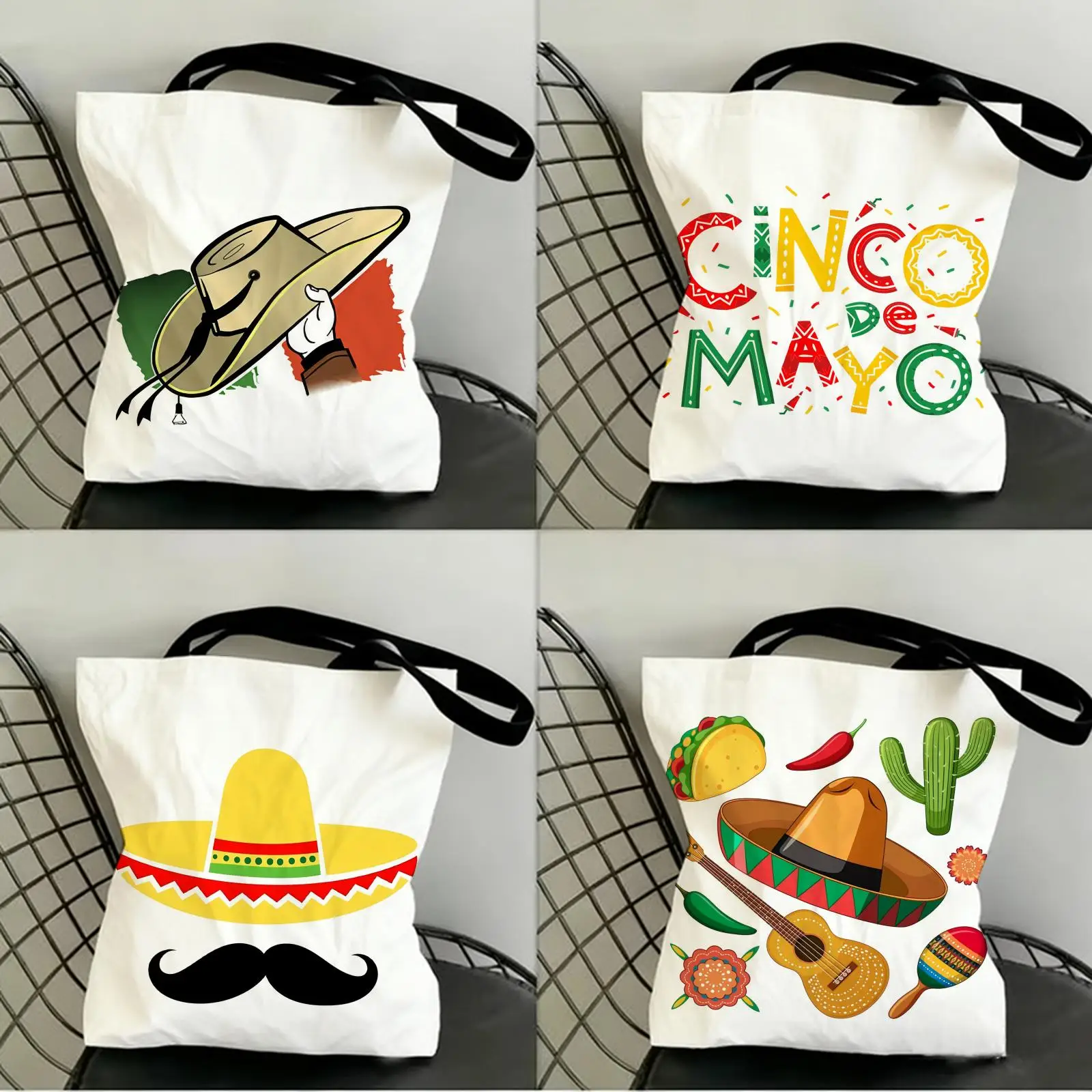Bolsas de Almacenamiento Cinco de Mayo México 5 de Mayo, Bolsa de Lona con Estampado a Doble Cara, Bolso de Hombro de Moda, Bolsa de Compras, Bolsos de Regalo