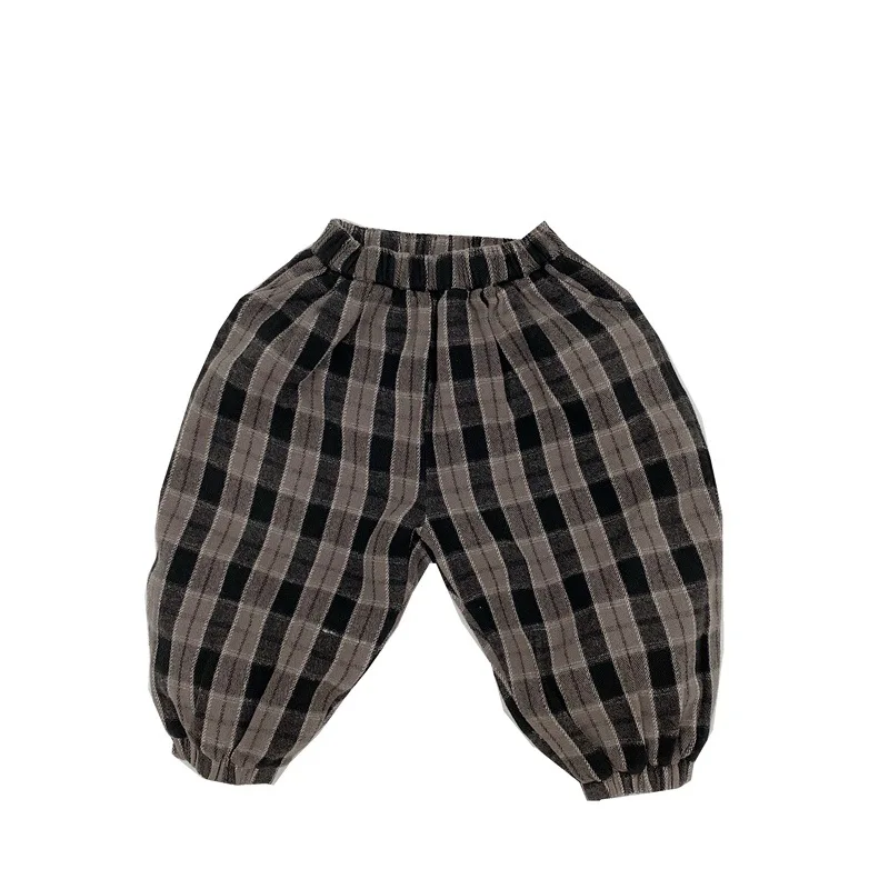 Childrens Boys Retro Plaid Pants Spring Autumn Closure Toddler Boys Lantern Pants Versatile Casual Loose Kids Baby Boys Pants