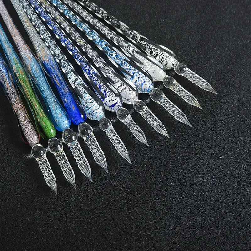 Colored Crystal Glass Dip Pen Set with Gift Box Gold Powder Color Ink Signature Pen Creative Stationery Gift view 4