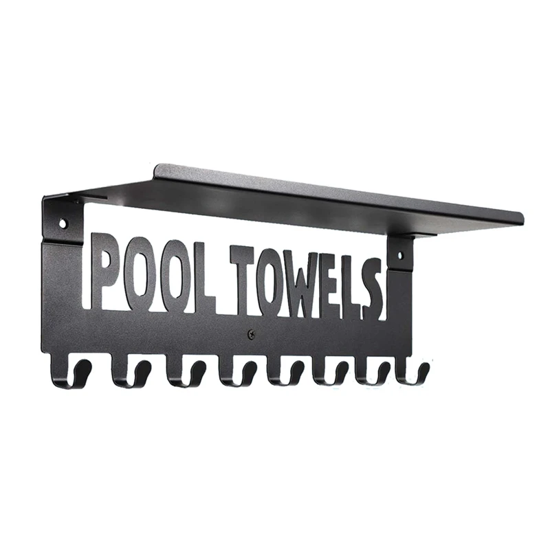 A82I-Pool Towel Racks With Shelf Outdoor Pool Decor Wall Mount Towel Hooks Towel Holder With 8 Hooks Towel Storage Hanger