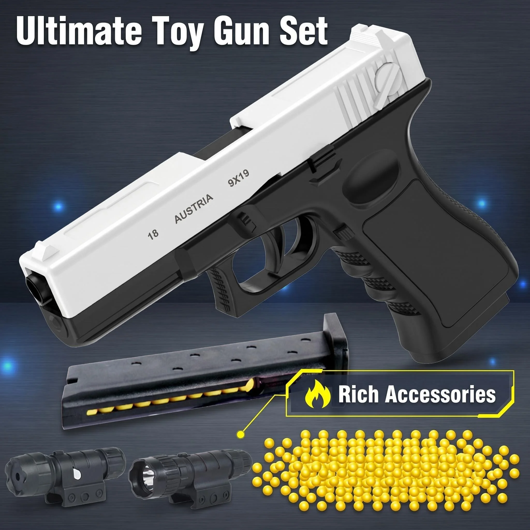 G18 Spielzeugwaffen-Set mit Laservisier, Taschenlampe, Magazin, sicheren weichen Kugeln für Outdoor-Spiele – Detail 7
