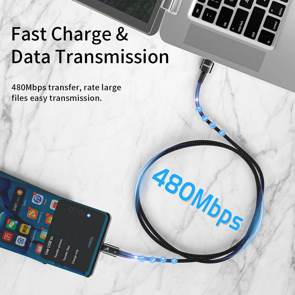 Essager-7A USB C 케이블 100W USB c타입 케이블 화웨이 P40 프로 아너 70 프로 고속 충전 데이터 코드, 고속 충전 케이블 c타입