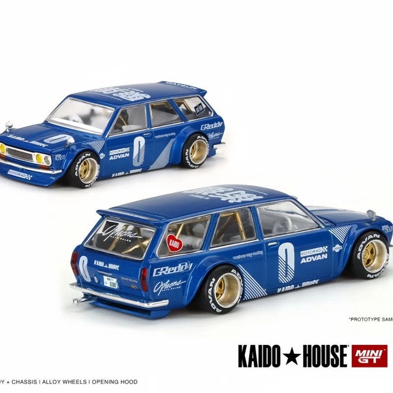 1:64 Kaido House 011 Datsun 510 Wagon azul final de aleación modelo de coche de simulación en miniatura, adornos coleccionables, juguetes para niños
