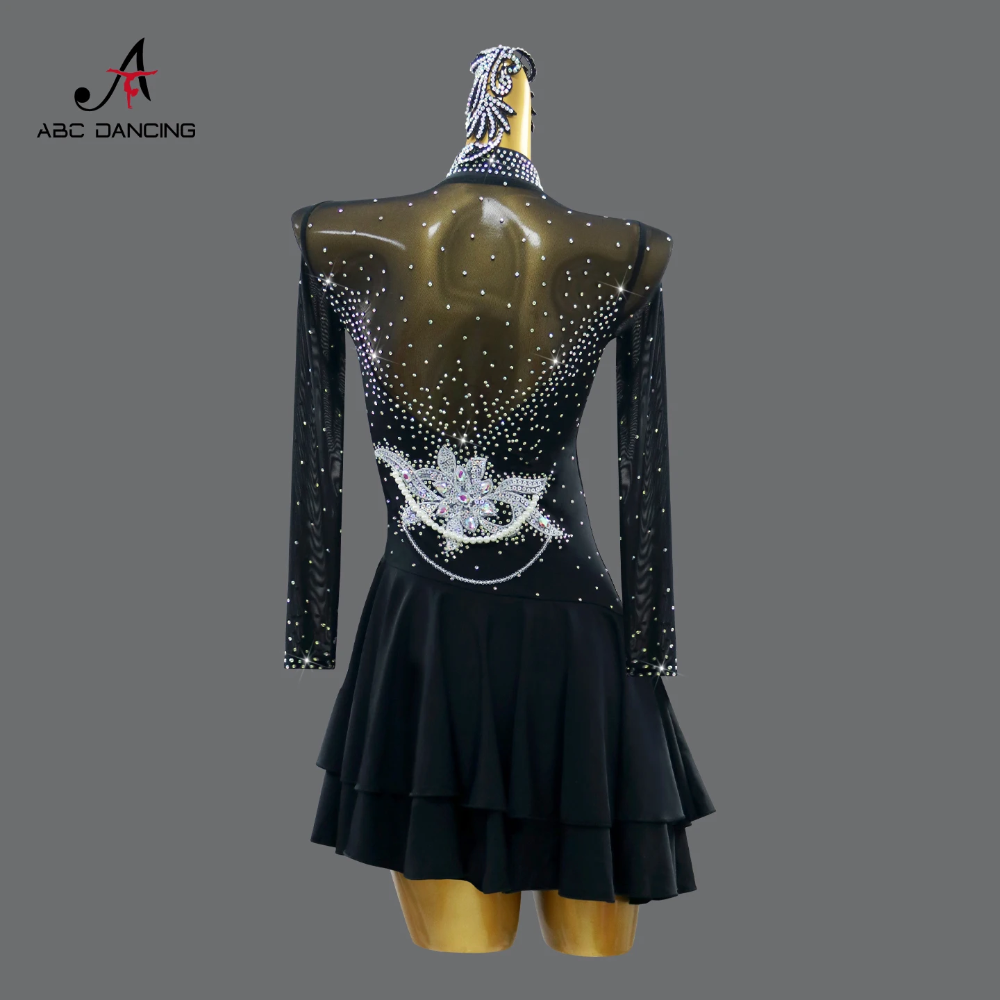 فستان ممارسة الرقص اللاتيني أنيق للحفلات وأكمام طويلة بدلة منافسة للفتيات ملابس الرقص النسائية تنورة رياضية للبالغين