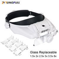 LED Headband Magnifier Hands Free Magnifying Glasses For  Jewelry Loupe Watch Electronic Repair 1.5x2x2.5x3x3.5x8x Lens Loupe