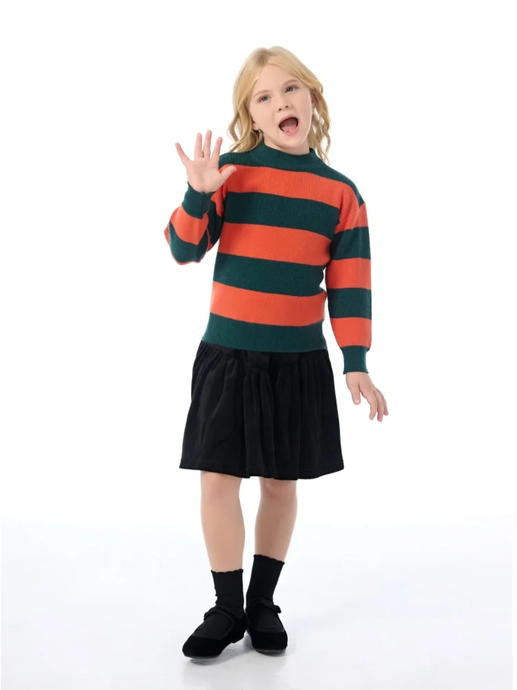 

Детский вязаный полосатый двухцветный полосатый пуловер для мальчиков и девочек, детский модный осенне-зимний повседневный рождественский свитер