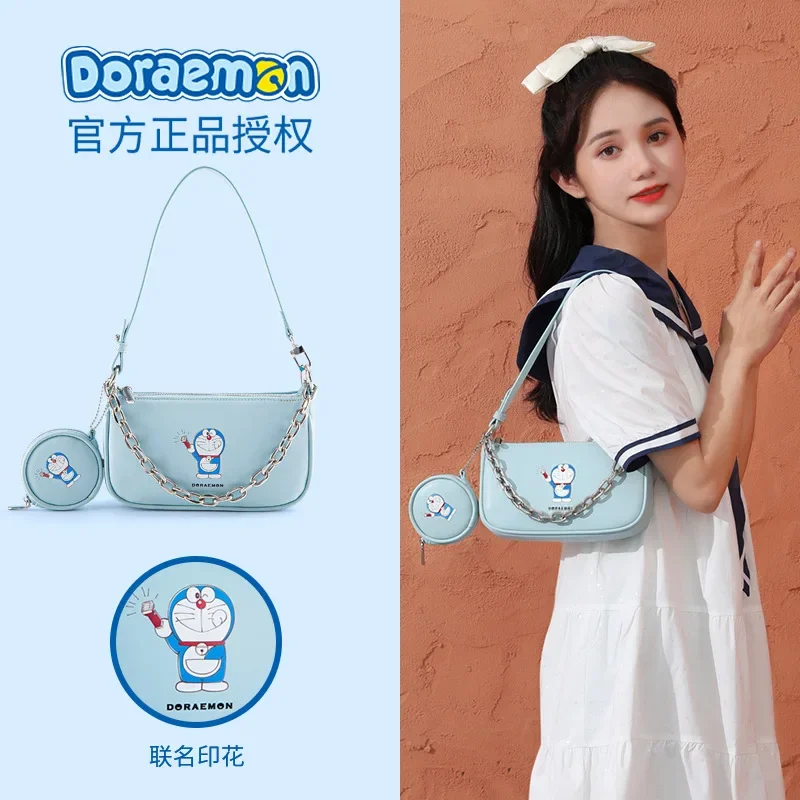 2PCS Doraemon Purses and Handbags Kawaii Handbag Lady Bags Chain One Shoulder Girls Crossbody Bags for Women Coin Purse PU Pouch