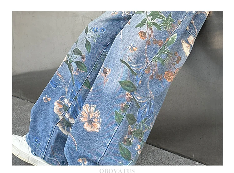 Designer-Jeans für Kinder im High-Street-Stil mit Blumenmuster für Mädchen, trendige Jeanshosen für Teenager, weite Jeanshosen mit Blumenmuster. – Detail 15