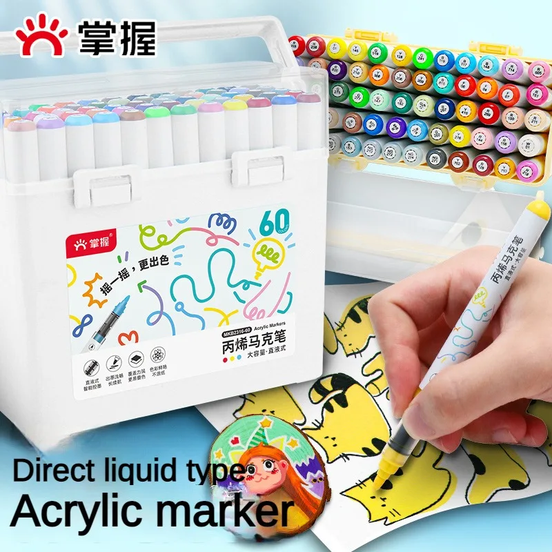 60/12 Colors Acrylic Paint Pens Markers Hard/Brush Tip Markers For Rock Painting Wood Canvas Christmas Art Supplies Stationery