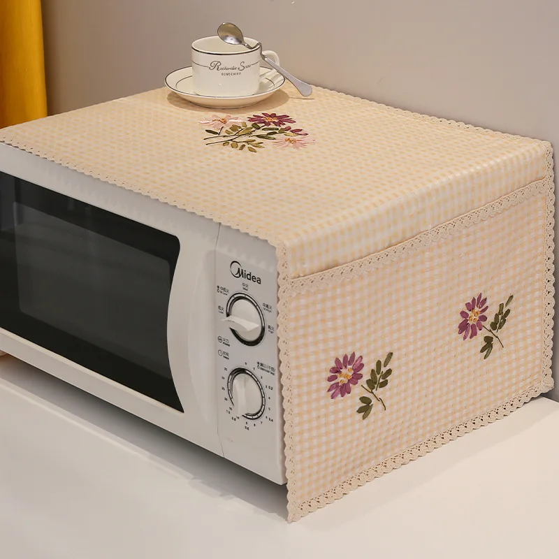 Cotton Linen Microwave Cover Refrigerator Freezer Dust Cover Cloth Yarn-dyed Cotton Washing Machine Cover