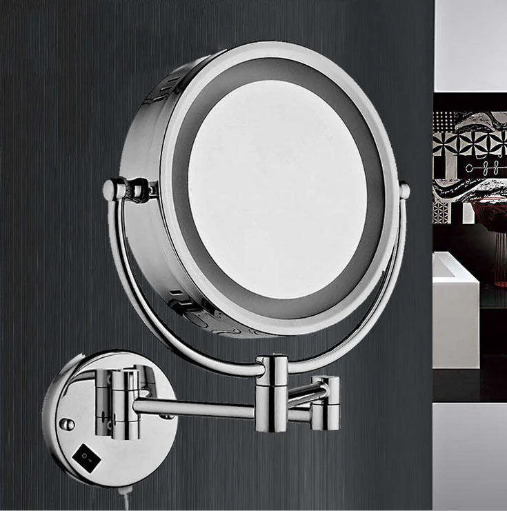 

LED Illuminated Double Sided Vanity Mirror with Retractable Storage Shelf Waterproof Wall Mounted Bathroom Magnifying Mirror