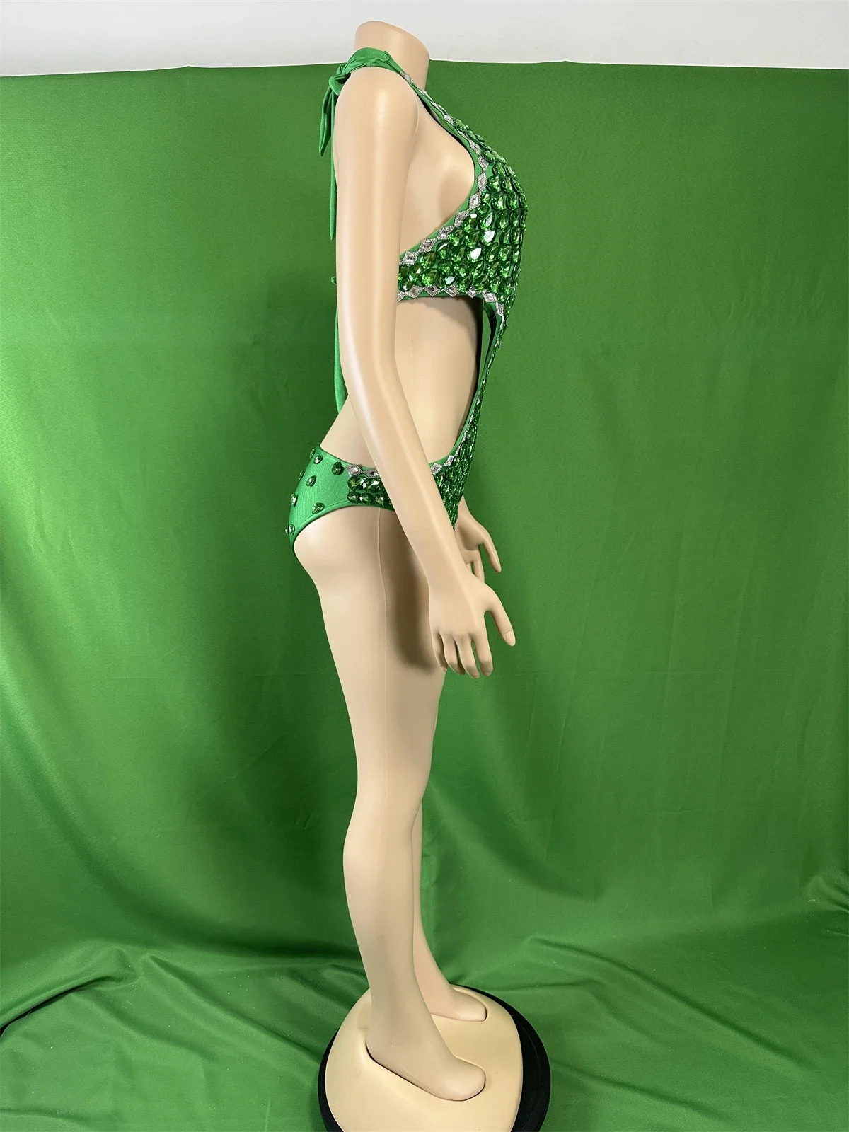 반짝 이는 라인 석 Deep-V 섹시한 반짝 이는 바디 슈트 파티 쇼 무대 공연 의상