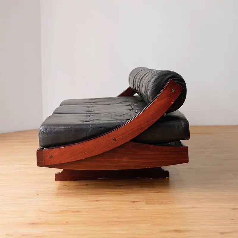 كرسي كلاسيكي من الجلد الطبيعي على الطراز العتيق أريكة Gianni Songia معنقدة بتصميم منتصف القرن أريكة سوداء متعددة المقاعد #5