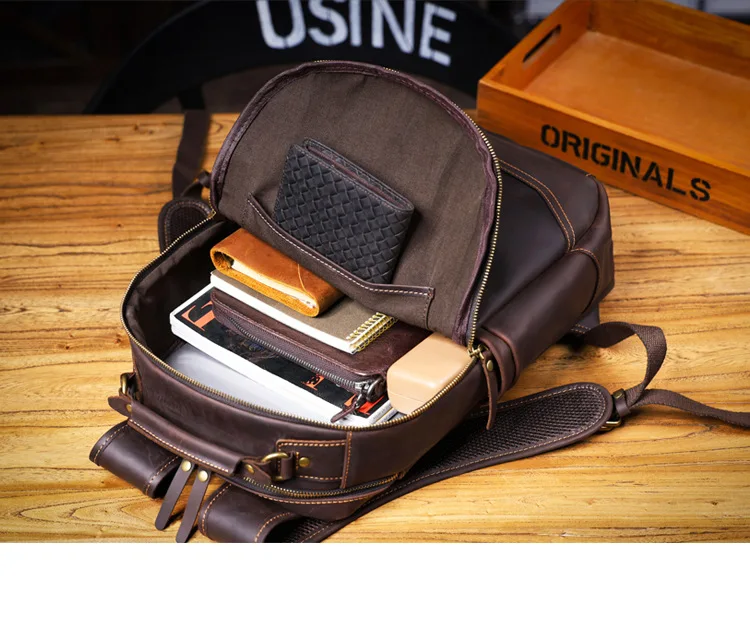 PNDME Vintage Crazy Horse Rindsleder Herrenrucksack mit großem Fassungsvermögen, lässiger Designer-Handtaschenrucksack aus echtem Leder für Damen, Reiserucksack. – Detail 27