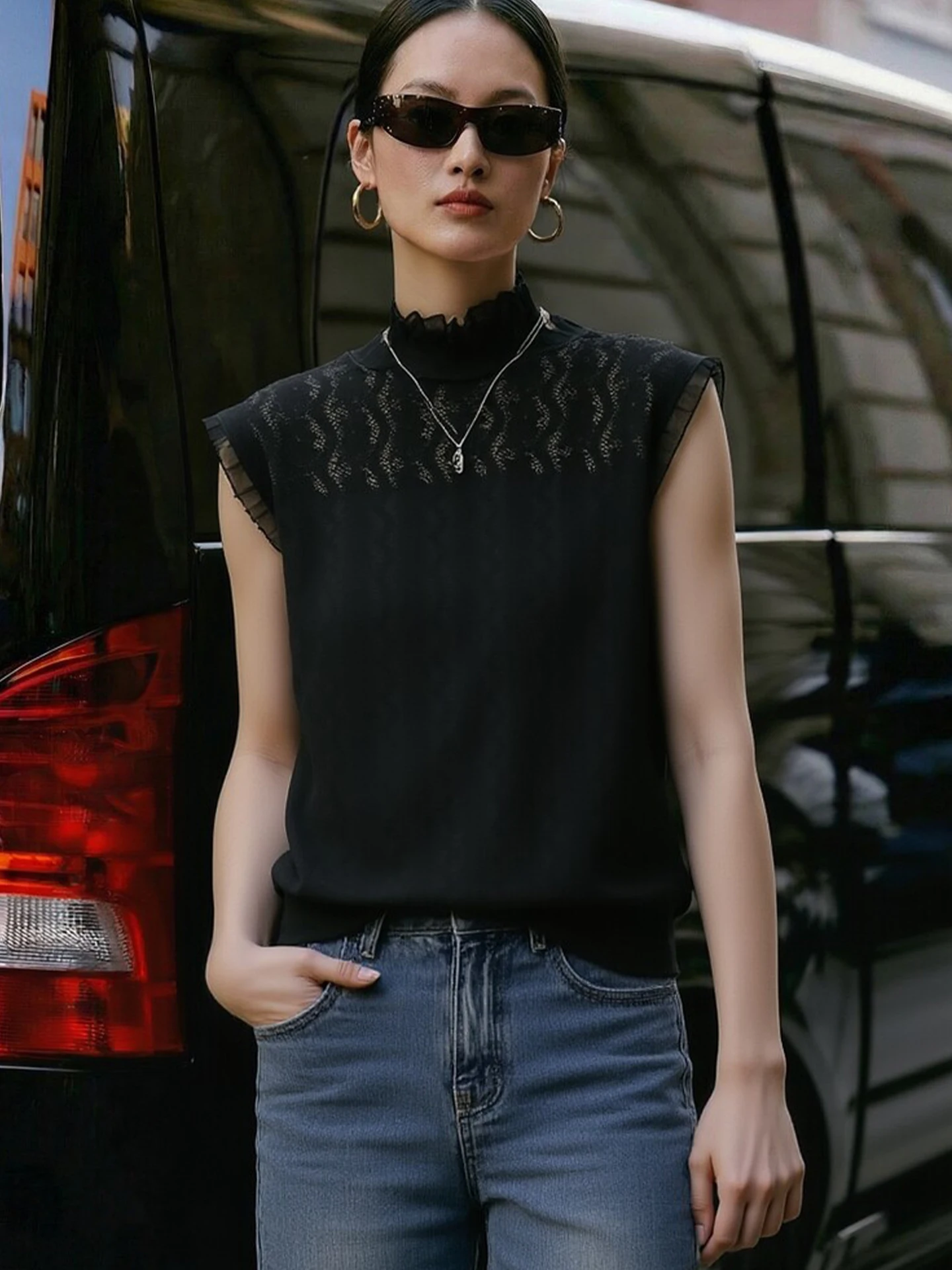 

Ele Knitted Me Panel Svel Vest Slimming High-End Feel Spring Trendy Top Versatile Closet ential Ladies Faion