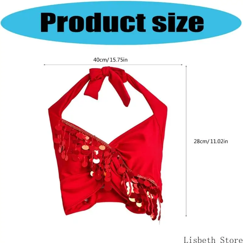 124A Belly Dance เครื่องแต่งกายสำหรับผู้หญิง Belly เต้นรำ Glitter Bra Tops Sequins Fringes Tassels Halter Tops