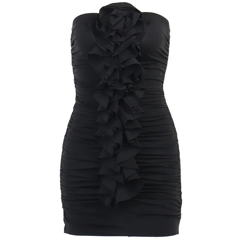 Vestido ajustado con sujetador y volantes para mujer, en 3D Falda corta con flores, elegante y Sexy, para chica picante, 2024, CSM73-4