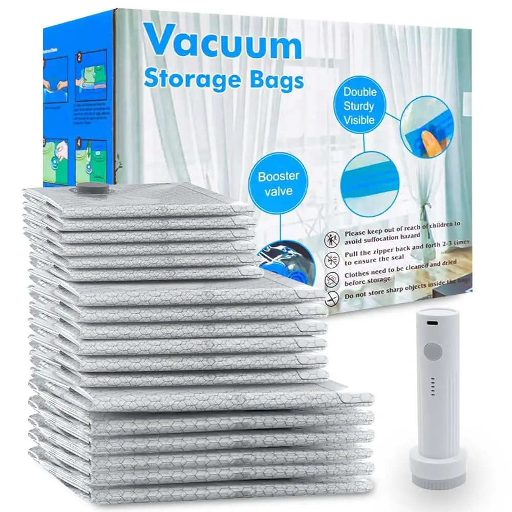 

Free ShippingVacuum Seal Bags 18-Pack with Wireless Pump, 6 Large/6 Medium/6 Sizes, Reusable Storage for Clothes Travel, Luggag