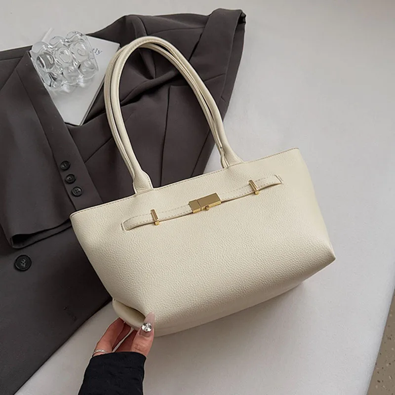 

Tote Bag Autumn New Women's Large Capacity One Shoulder Bags Texture Lychee Pattern PU Handbag Versatile Commute Underarm Pouch