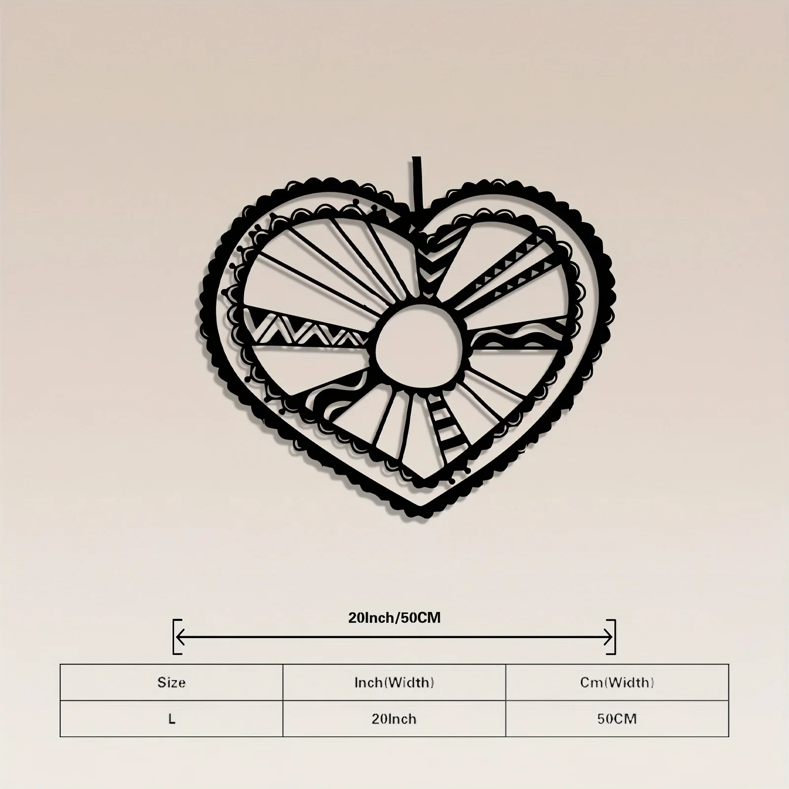 CIFBUY Wrought Iron Mandala Heart Wall Decor, Boho Geometric Lace Cutout Metal Art, Black Wall Hanging for Living Room Bedroom
