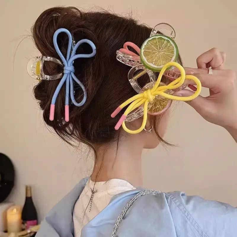 

Fresh Lemon Ponytail Shark Clip Sweet Cute Bow Hair Claw Girls High-end Versatile Hairpin Fashion Hair Accessories Gifts