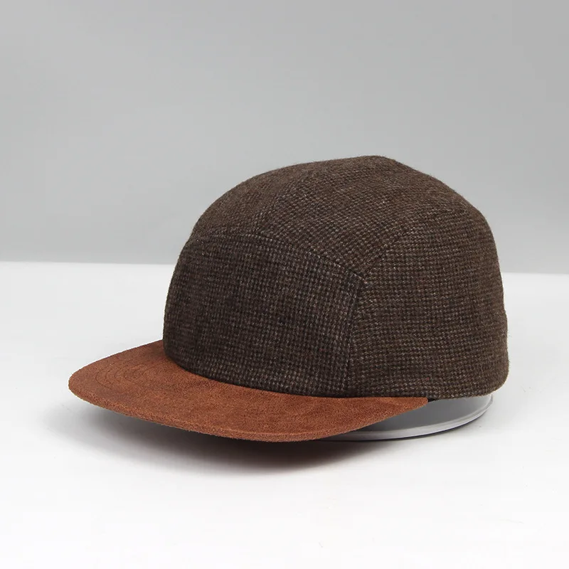 Neue Splicing-Tweed 5-Panel Baseballkappen mit anpassbarem Logo, Frühlings- und Herbst-Street-Trend, vielseitige Retro-Skateboard-Mützen, Unisex – Detail 2