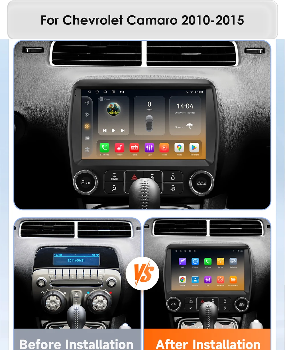 Hizpo Android 14 Snapdragon 6115 navegación para Chevrolet Camaro 2010-2015 Radio estéreo GPS 4G Carplay Auto Wifi Bluetooth 2Din