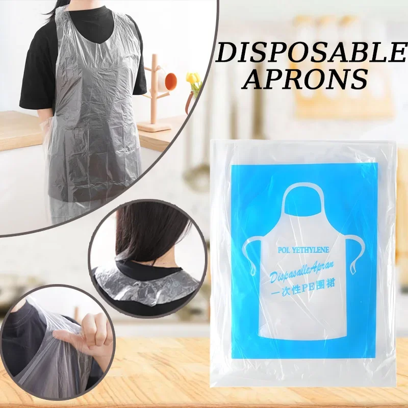 

Disposable Aprons for Adults Transparent Waterproof Oil-proof Disposable Apron Hot Pot Barbecue Kitchen Supplies VIE LENTE