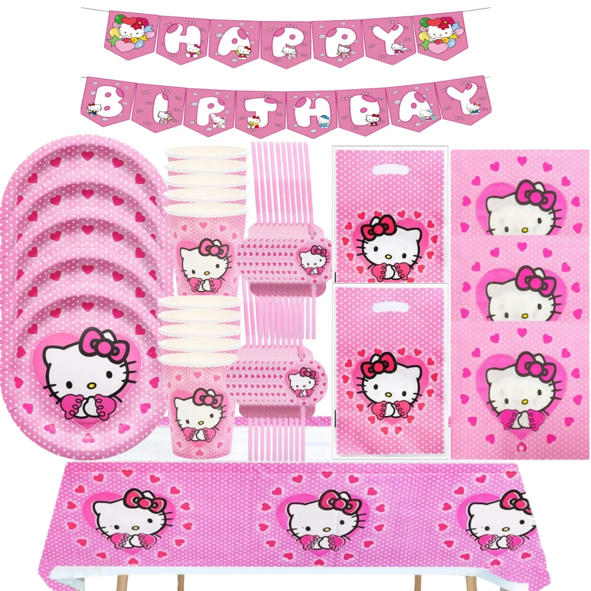 

Hello kitty Birthday Party Decoration Pink Cat Disposable Tableware For 20pepole Tablecloth Plate Gift Bag Girls Party Supplies