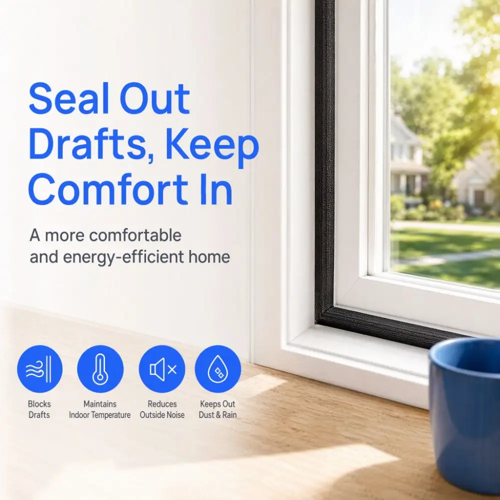 3/5/6.1m Weather Stripping Sound Insulation Filling Self Adhesive Weather Stripping Self-adhesive Soundproof