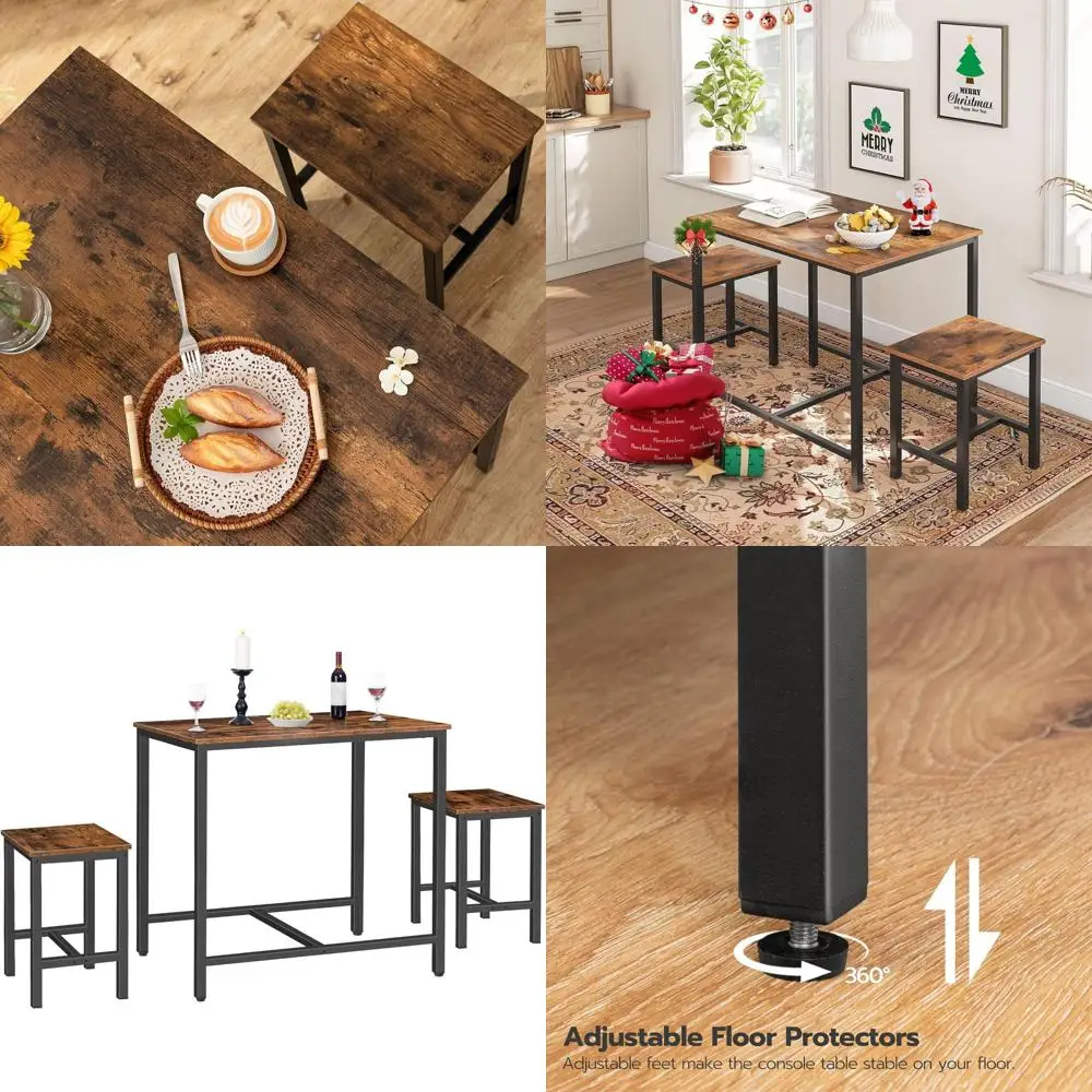 

Industrial 3-Piece Dining Set for Kitchen, Space-Saving Design, Rustic Brown & Black, Ideal for Small Spaces and Breakfast Nooks