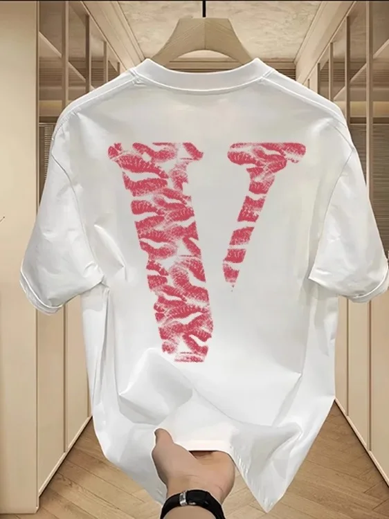 

Summer Large Size 300 Pou Trendy Brand Heavyweight Pure Cotton ort Sve T-irt ex Faion Lip Print V Print Casua...