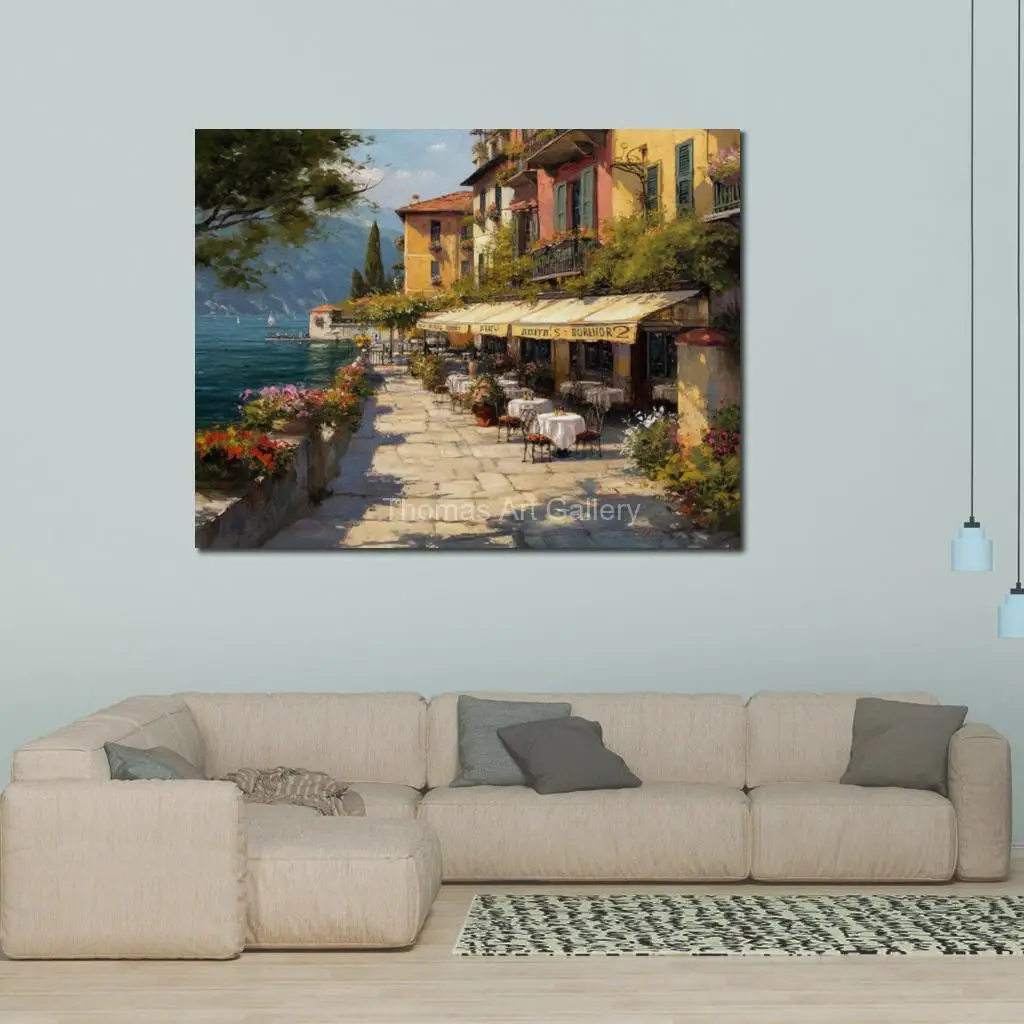 Italian Mediterranean HD Printed Canvas Art Tuscany Terrace Wall Picture Countryside Landscape Painting for Restaurant Lounge