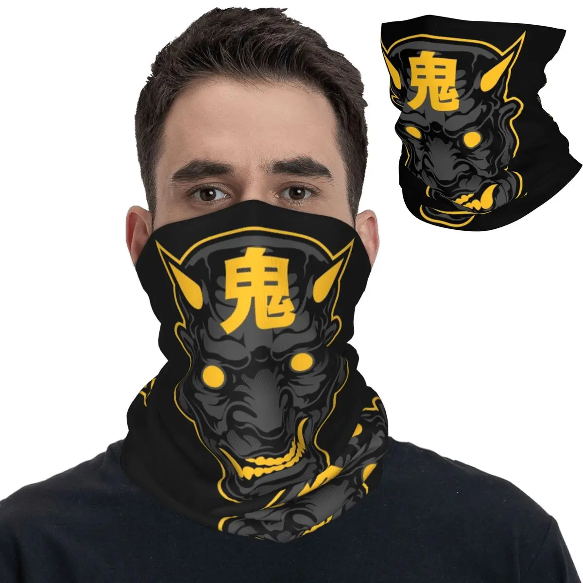 Oni Demon Kanji Japanese Samurai Bandana Neck Cover Printed Mask Scarf Multi-use Headwear Fishing for Men Women Adult Windproof