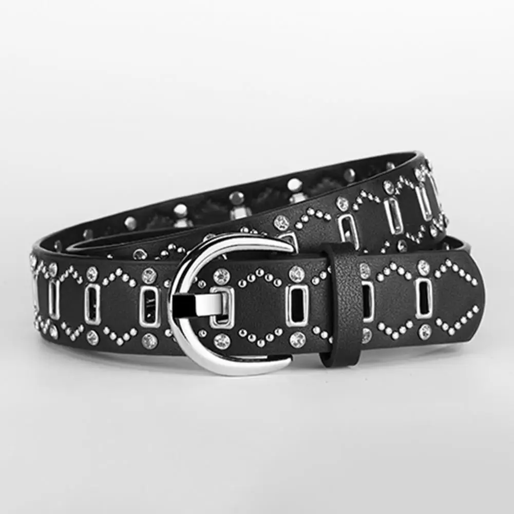 Cintura in similpelle stile Punk rivetto Decor cintura da donna con lunghezza regolabile Multi fori Design ecopelle per A