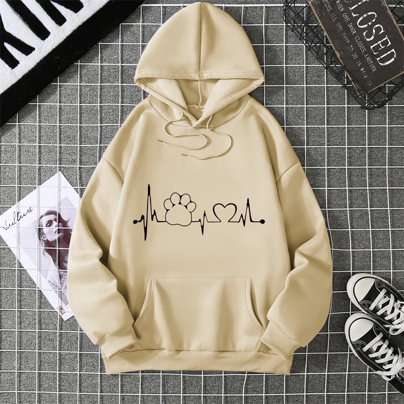 2025 EKG Katze Klaue Herz Einfache Grafik Mit Kapuze Männer Mode Lässig Hoodies Herbst Casual Sweatshirt Lose Oansatz Paar Trainingsanzug