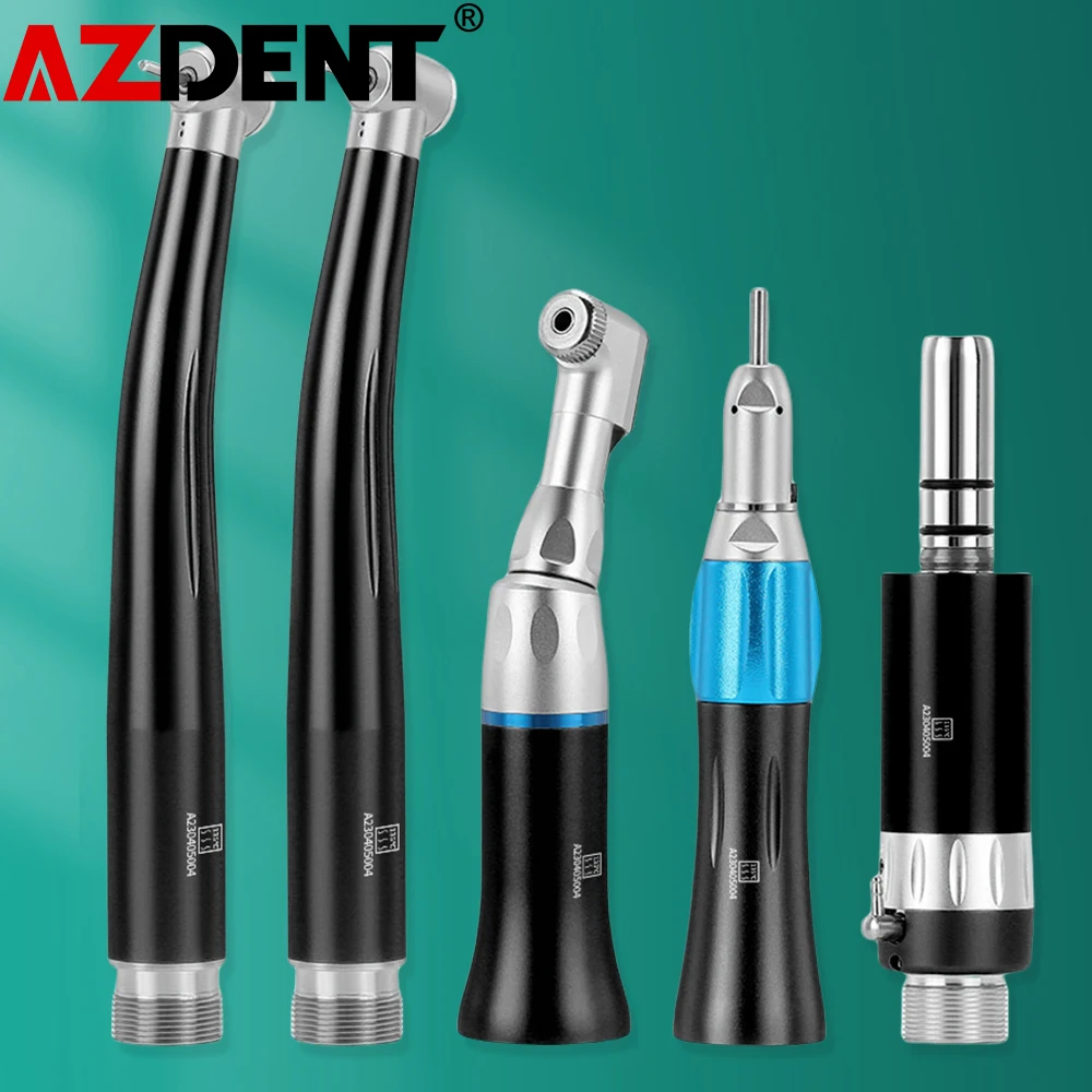 Azdent Dental LED High Low Speed Handpiece Kit Push Button 1:1 Ratio Standard Head Contra Angle Straight Air Motor Set Lab Tool