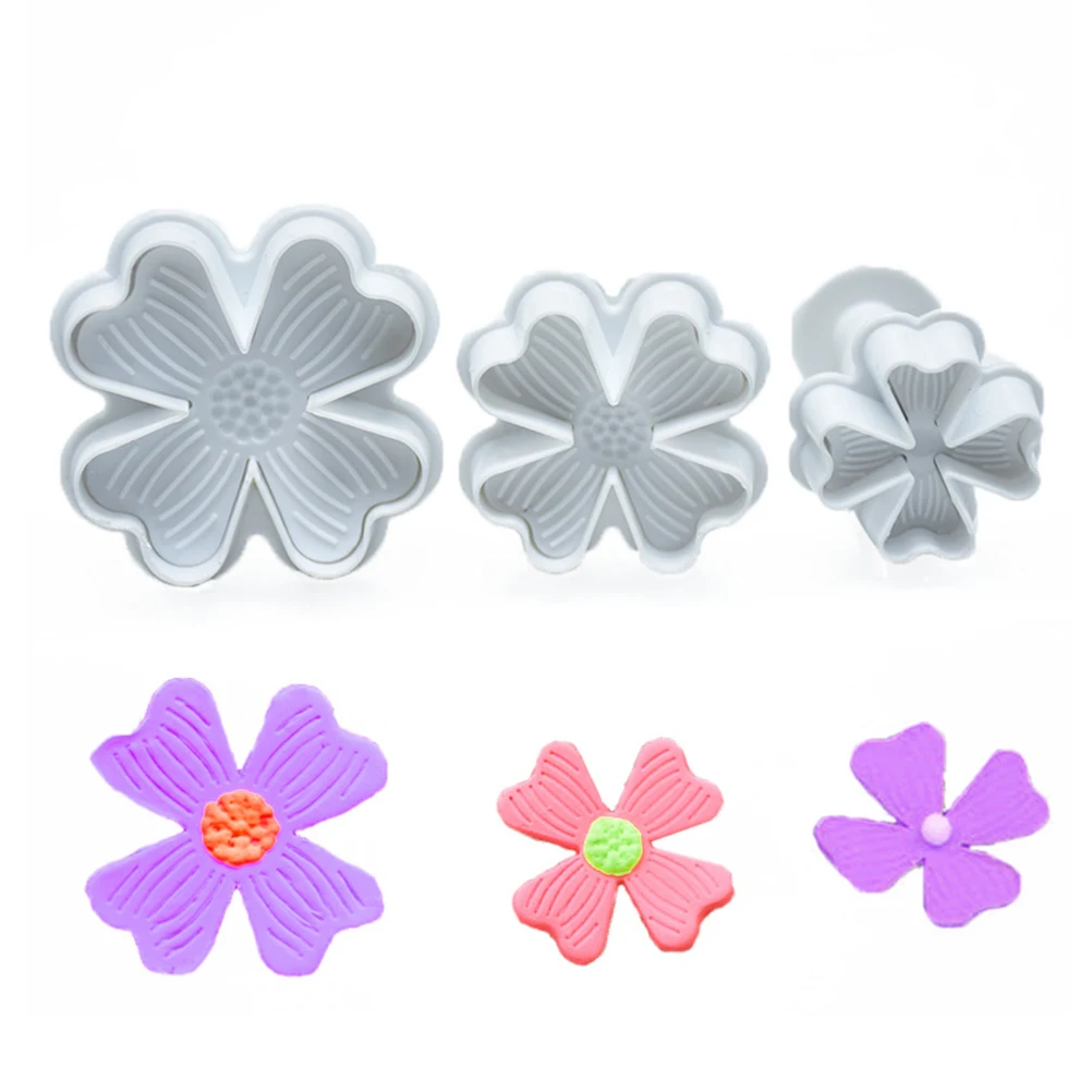 

3 Pcs Baking Mold Embossed Cake White Color Four Leaf Clover Sugar Cookie Molds Plunger Tool DIY Food Easy