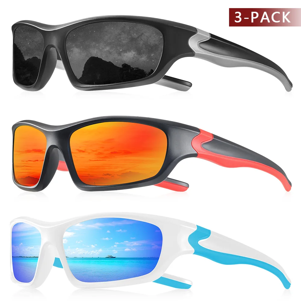 CRIXALIS 3-teilige Vollformat-Sport-Sonnenbrille für Herren, lässig, Laufen, Radfahren, Spiegel für Halloween, Weihnachten, Valentinstag, UV400